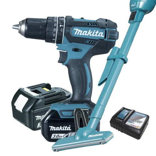 Kit Paraf./Furadeira de Imp. à Bateria + Aspirador de Pó Portátil - Makita KITDHP482+DCL