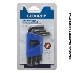 Jogo de Chaves Allen Hexagonais Curtas Tipo L com 9 Peças 1/16'' a 3/8'' - Gedore 012154 Jogo de Chaves Allen Hexagonais Curtas Tipo L com 9 Peças 1/16'' a 3/8'' - Gedore 012154