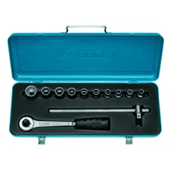 Jogo de Soquetes Estriado com 12 peças 10 à 22 MM Encaixe 1/2