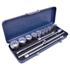 Jogo de Soquetes Estriado com 14 peças 22 a 50 MM Encaixe de 3/4