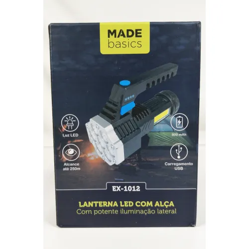 Lanterna de Led Recarregável com Alça 800mAh 250m Alcance - Made Basics EX-1012