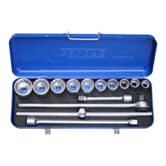 Jogo de Soquetes Estriados e Acessórios com 14 peças 22 - 50 mm Encaixe 3/4