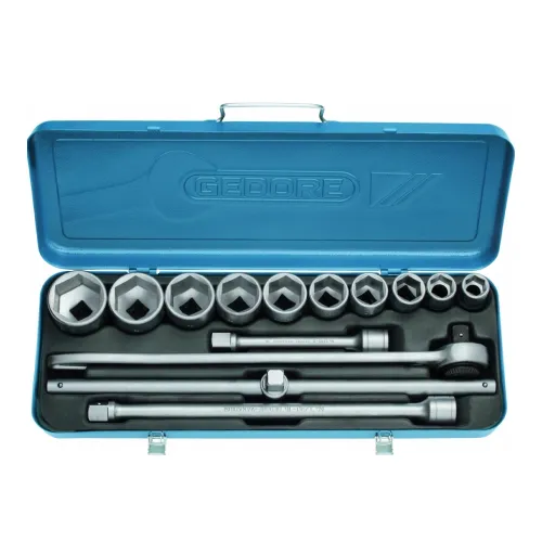 Jogo de Soquetes Sextavados e Acessórios de 22 à 50mm Encaixe de 3/4'' com 14 Peças - Gedore 017503