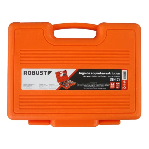 Jogo de Soquetes Estriados Encaixe de 1/2 com 22 Peças 8 à 32mm - Robust 060230
