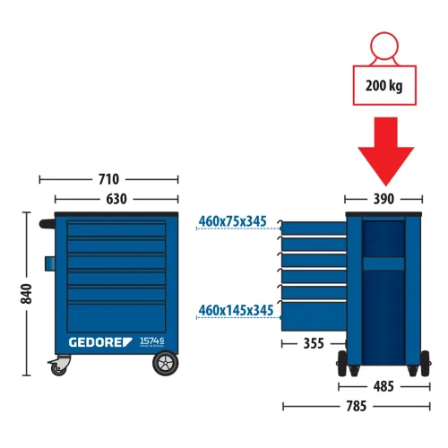 Carro para Ferramentas com 6 Gavetas - Gedore 001046